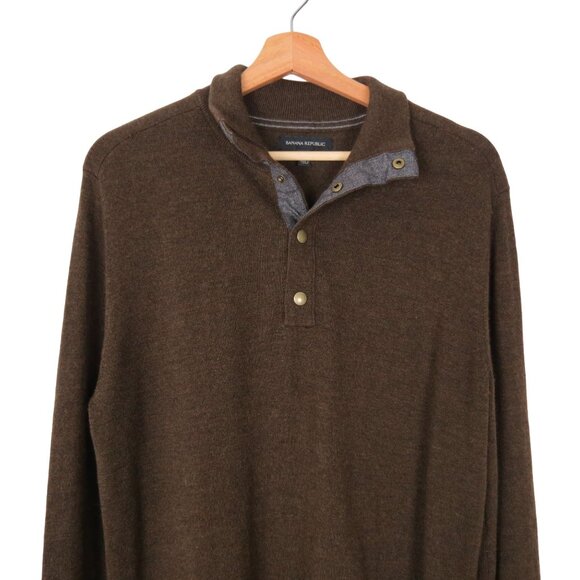 BANANA REPUBLIC Men's Brown Merino Wool Blend Pullover Snap Sweater L - Picture 2 of 7